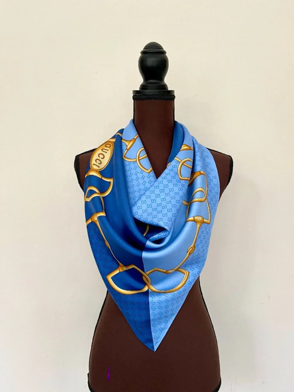 Display #1 Gucci Equestrian Horsebit Blue with Gold Silk Scarf
